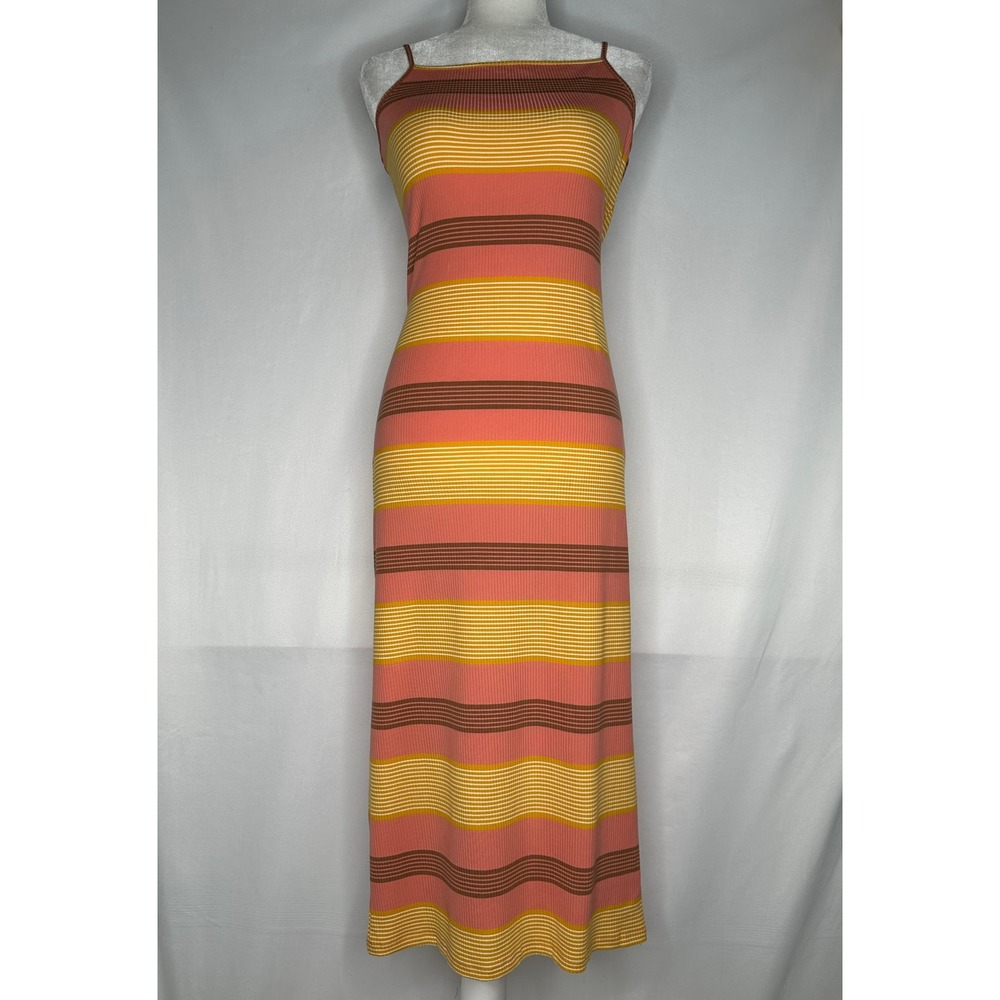 L*Space Vanessa Ribbed Knit Maxi Dress Multi-Color Striped Twist Back Size M
